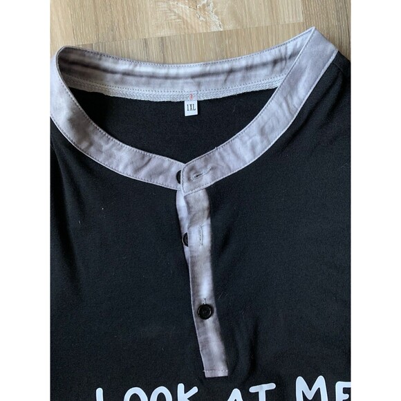 “Look At Me Being All Festive and Sh—“ men’s long sleeve three button Henley XL - Picture 4 of 11